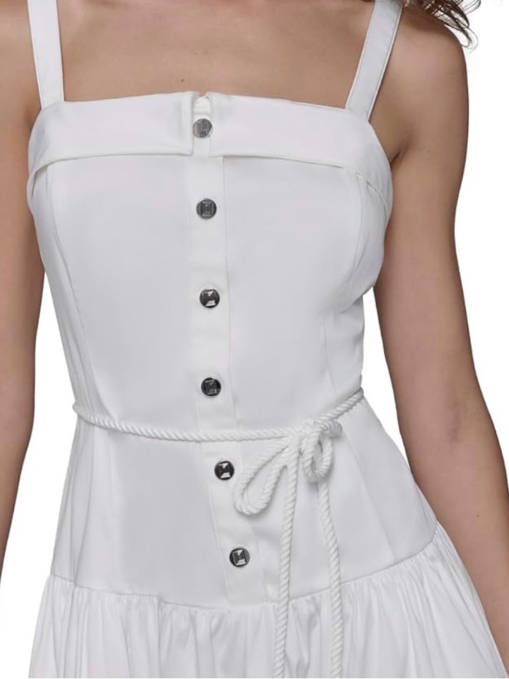 NWT KARL LAGERFELD sz14 Women's White Cotton Rope Belt Sleeveless Maxi Dress… - Picture 5 of 9
